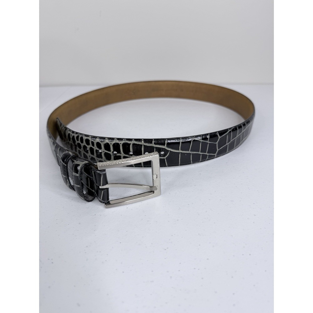 Greg Norman Men's Croco Print Leather Belt Size 38 Black Gray